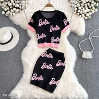 Croptops  *🙈 2 PIECE SET 🙈*👗 *Beautiful Summer Y2K Black Women Two Piece Sets Fashion Letters Knitted Crop Tops + High Waist Mini Skirts* 👗 - Red, FREE SIZE -Up -34