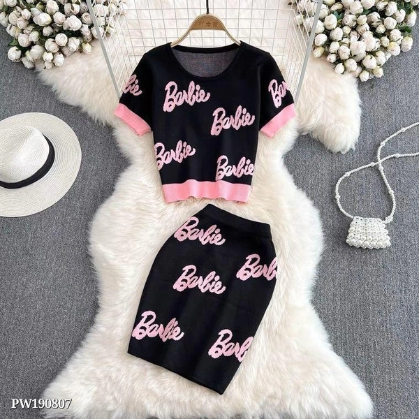 Croptops  *🙈 2 PIECE SET 🙈*👗 *Beautiful Summer Y2K Black Women Two Piece Sets Fashion Letters Knitted Crop Tops + High Waist Mini Skirts* 👗 - Red, FREE SIZE -Up -34