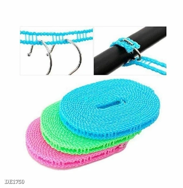Windproof Anti-Slip Clothes Washing Line Drying Nylon Rope with Hooks* - Blue