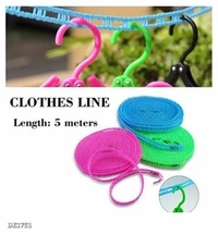 Windproof Anti-Slip Clothes Washing Line Drying Nylon Rope with Hooks* - Blue