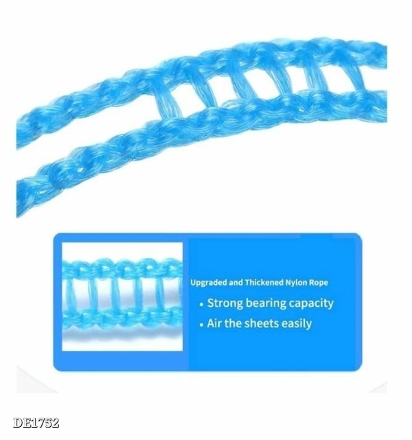 Windproof Anti-Slip Clothes Washing Line Drying Nylon Rope with Hooks* - Blue