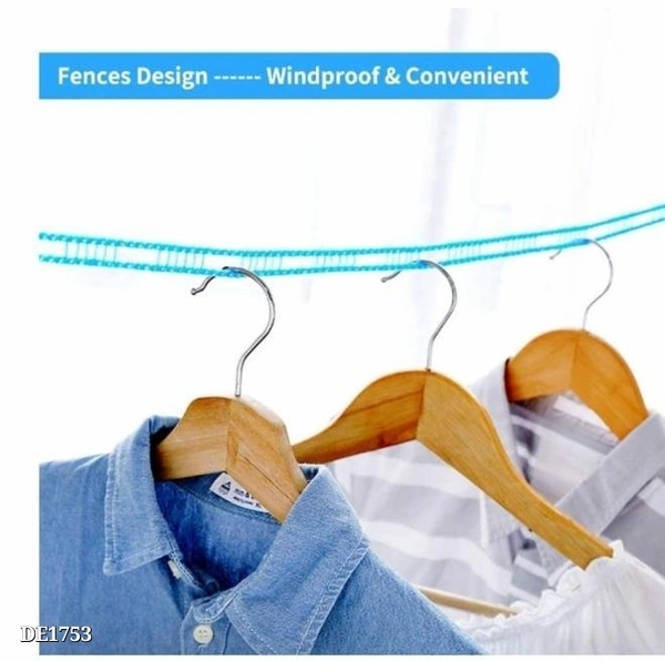 Windproof Anti-Slip Clothes Washing Line Drying Nylon Rope with Hooks* - Green