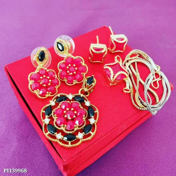 Rose gold  Catalog Name: *Jewellery Sett Sr*Beautiful AD Pendant set Combo With Chain - gold