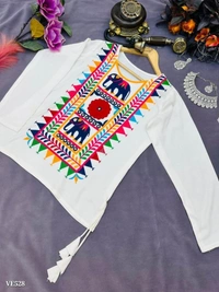 Top  Cotton*🪢WORK*    : Embroidery Work With Real Mirror - zc  - White, S