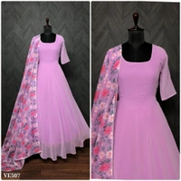 Faux  Catalog Name: *Gown With Dupatta*PREMIUM DESIGNER GOWN-DUPATAThis gown is fashioned on Faux Georgette which is lightweight and assures the wearer a perfect fit & comfort*GOWN  - Pink Lace, L