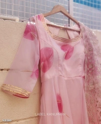 Organza  Suit With Dupatta*Summer Wedding fashion fusion Ohh the Season Of Dressing Up is a therapy to girls  we are just giving you reason This Soothing Blue heaven  Organza Dress Suit With a Beautiful  Lucknow Embroidery Details - Pink Lace, M