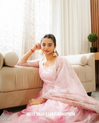 Organza  Suit With Dupatta*Summer Wedding fashion fusion Ohh the Season Of Dressing Up is a therapy to girls  we are just giving you reason This Soothing Blue heaven  Organza Dress Suit With a Beautiful  Lucknow Embroidery Details - Pink Lace, XXL