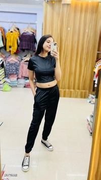 Co-ord  CROP TOP + LOWER ☘️Fabric : *IMPORTED - Black, Free