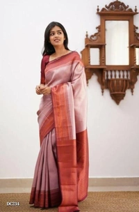 Kanchipuram  Catalog Name: *Soft Lichi Silk Sarees***Fabric  - Pesto, FREE