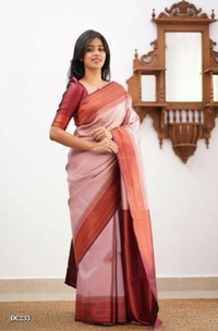 Kanchipuram  Catalog Name: *Soft Lichi Silk Sarees***Fabric  - Pesto, FREE
