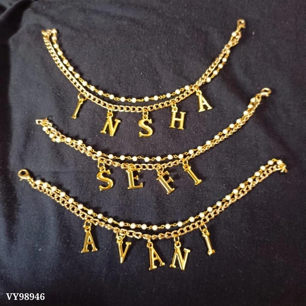 Gold  Catalog Name: *Personalized Whitemoti Bracelet**Rakshabandhan Offer*‼️ *white Moti bracelet for her*‼️👉Can be used as lumba and bracelet👉Price inclusive of 5 letters👉 Extra 50Rs. for each extra letter😊😄 - Golden Fizz, FREE