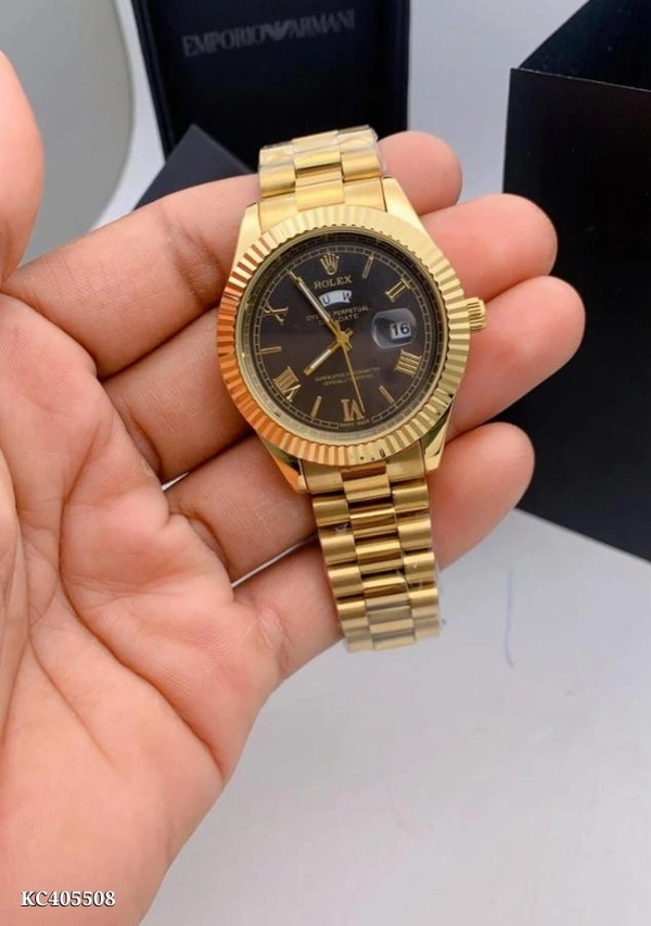 Rolex  Catalog Name: *Watch Men’s watch day and date working  - Golden Fizz, Free