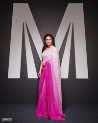 Bollywood  EXCLUSIVE BEAUTIFUL SAREE \uD83D\uDE80\n\nSAREE : PREMIUM GEORGETTE DIGITAL PRINT - Pink Flamingo, Free
