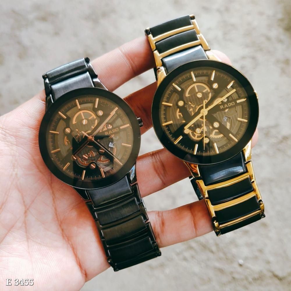 R53744155 Rado Esenza Womans Gold Case Luxury Watch Black Dial Black  Leather Strap Quartz
