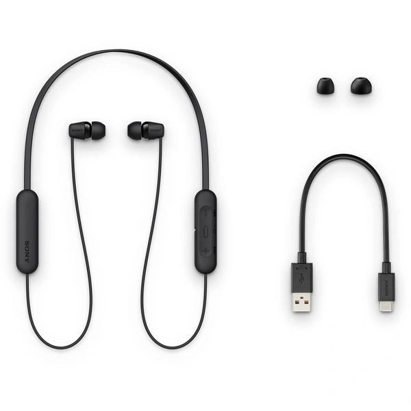Sony WI-C200 Wireless Headphones with 15 Hrs Battery Life, Quick Charge, Magnetic Earbuds for Tangle Free Carrying, BT ver 5.0,Work from home, In-Ear Bluetooth Headset with mic for phone calls (Black) - Black