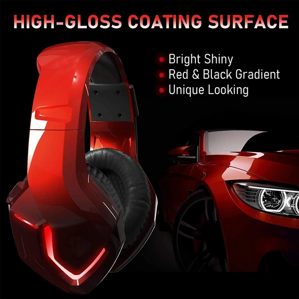 Seekart Premium K19 Gaming Headset with Microphone,Gaming Headphones Stereo 7.1 Surround Sound PS4 Headset 50mm Drivers,3.5mm Audio Jack Over Ear Headphones Wired for PC,PS4,PS5,Laptop,Mac,iPad (Red) - Red