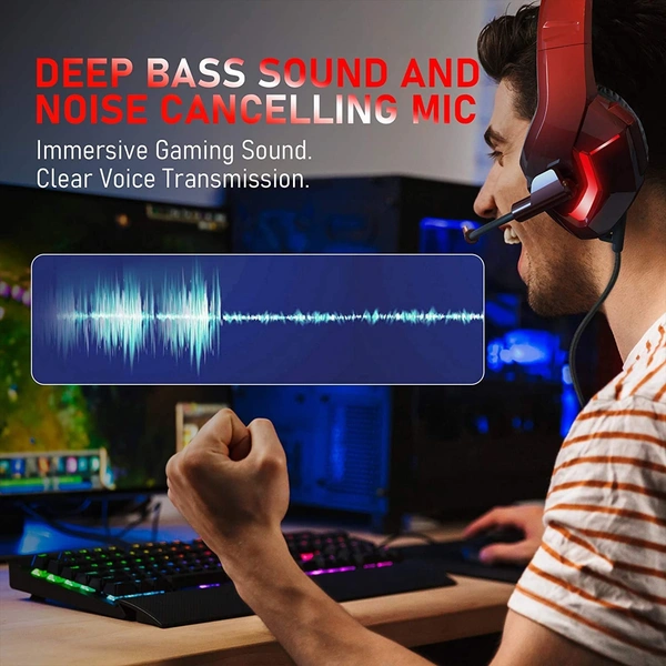 Seekart Premium K19 Gaming Headset with Microphone,Gaming Headphones Stereo 7.1 Surround Sound PS4 Headset 50mm Drivers,3.5mm Audio Jack Over Ear Headphones Wired for PC,PS4,PS5,Laptop,Mac,iPad (Red) - Red
