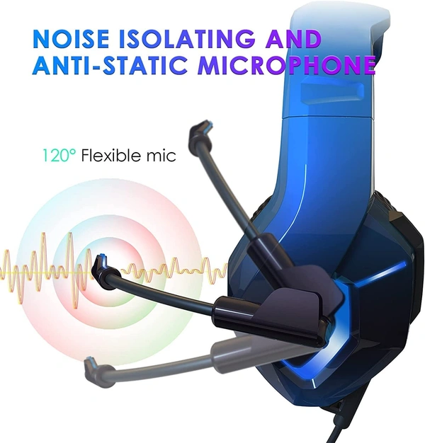 Seekart Premium K19 Gaming Headset with Microphone,Gaming Headphones Stereo 7.1 Surround Sound PS4 Headset 50mm Drivers,3.5mm Audio Jack Over Ear Headphones Wired for PC,PS4,PS5,Laptop,Mac,iPad (Blue) - Blue
