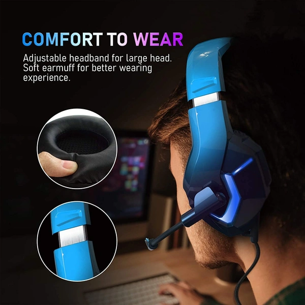 Seekart Premium K19 Gaming Headset with Microphone,Gaming Headphones Stereo 7.1 Surround Sound PS4 Headset 50mm Drivers,3.5mm Audio Jack Over Ear Headphones Wired for PC,PS4,PS5,Laptop,Mac,iPad (Blue) - Blue
