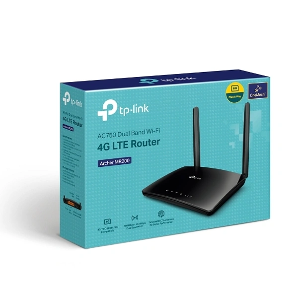 TP-link TP-Link Archer MR200 AC750 750Mbps Dual Band 4G LTE Mobile Wi-Fi, SIM Slot Unlocked, No Configuration Required, Removable Wi-Fi Antennas Router (Black) - Black