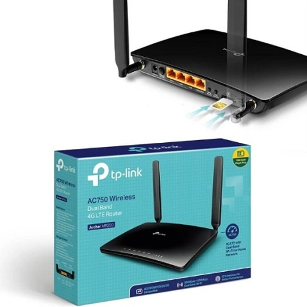 TP-link TP-Link Archer MR200 AC750 750Mbps Dual Band 4G LTE Mobile Wi-Fi, SIM Slot Unlocked, No Configuration Required, Removable Wi-Fi Antennas Router (Black) - Black