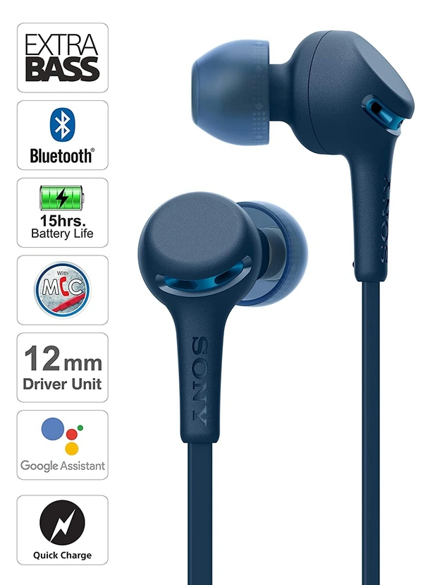 Sony WI-XB400 Wireless Extra Bass in-Ear Headphones with 15 hrs Battery, Quick Charge, Magnetic Earbuds, Tangle Free Cord, BT Ver 5.0, Work from Home,Bluetooth Headset with Mic for Phone Calls (Blue) - Black