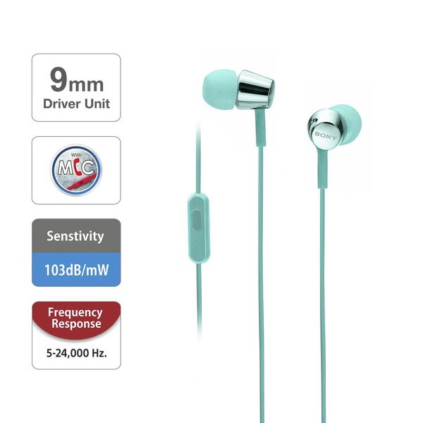 Sony MDR-EX155AP Wired in Ear Headphone with Mic (Mint Blue) - Mint Green