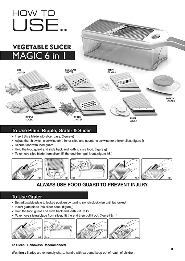 GIRNES 6 In 1 Multi-Purpose Magic Slicer Vegetable and Fruit, Grater, Slicer Dicer, Chipper, Peeler Hand Chopper, Cutter Kitchen Accessories - Multicolor - Multicolor