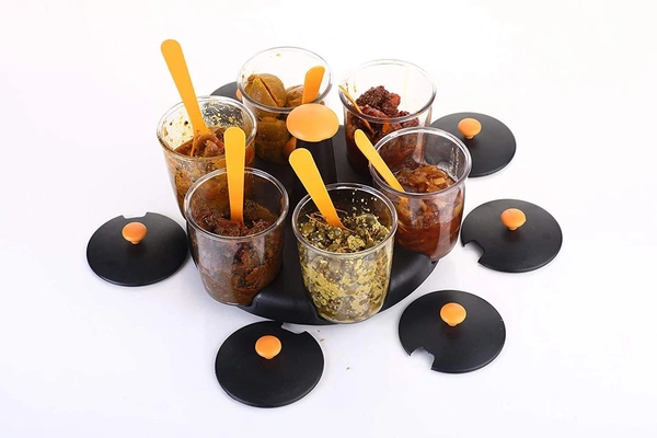 GIRNES Multipurpose Pickle & Dry Fruit Jar, Container With Stand For Dining Table - Multi Color (6 Pcs Set) - Multicolor