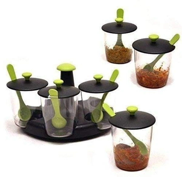 GIRNES Multipurpose Pickle & Dry Fruit Jar, Container With Stand For Dining Table - Multi Color (6 Pcs Set) - Multicolor