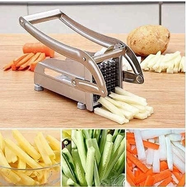 GIRNES Stainless Steel Strip Cutting Machine/Slicer/Chopper Dicer with 2 Blades for French Fries Cutter Potato Chipser French Fries Chips Maker - Silver