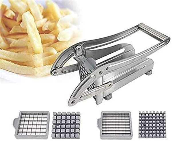 GIRNES Stainless Steel Strip Cutting Machine/Slicer/Chopper Dicer with 2 Blades for French Fries Cutter Potato Chipser French Fries Chips Maker - Silver