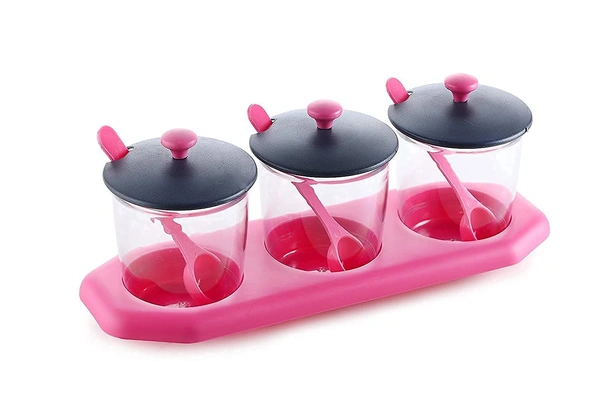 GIRNES Multipurpose Pickle & Dry Fruit Jar, Container With Stand For Dining Table 3 Pcs Set - Multi Color (CK-465) - Multicolor