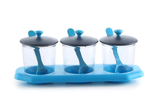 GIRNES Multipurpose Pickle & Dry Fruit Jar, Container With Stand For Dining Table 3 Pcs Set - Multi Color (CK-465) - Multicolor