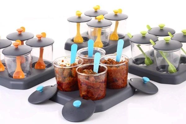 GIRNES Multipurpose Pickle & Dry Fruit Jar, Container With Stand For Dining Table 4 Pcs Set (CK-462