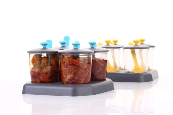 GIRNES Multipurpose Pickle & Dry Fruit Jar, Container With Stand For Dining Table 4 Pcs Set (CK-462
