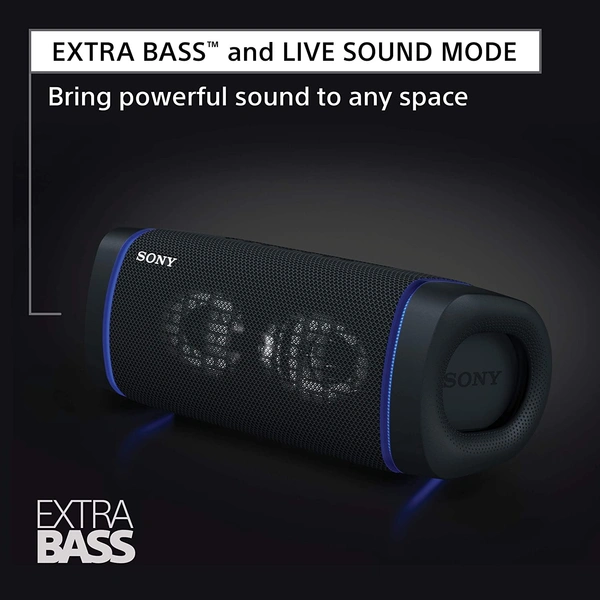 Sony SRS-XB33 Wireless Extra Bass Bluetooth Speaker with 24 hrs Battery, Party Lights, Party Connect, Waterproof IPX67, Dustproof, Rustproof, Speaker with Mic, Loud Audio for Phone Calls/WFH (Black) - Black