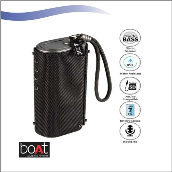boAT boAt Stone Grenade 5 W Bluetooth Speaker with Upto 7 Hours Battery, IPX6 Water & Shock Resistant, Integrated Controls, Multiple Connectivity Modes & Rugged Design(Charcoal Black - Black