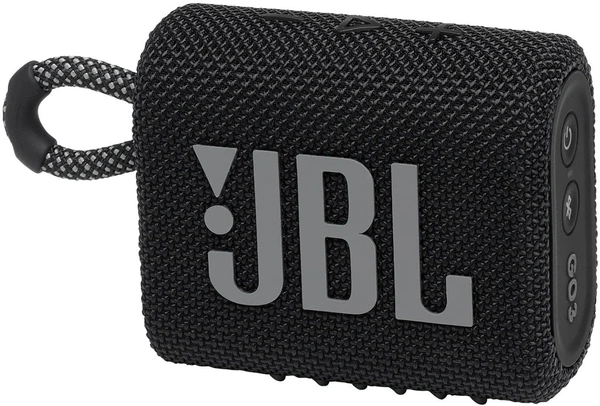 (Renewed) JBL Go 3, Wireless Ultra Portable Bluetooth Speaker, JBL Pro Sound, Vibrant Colors with Rugged Fabric Design, Waterproof, Type C (Without Mic, Black) - Black