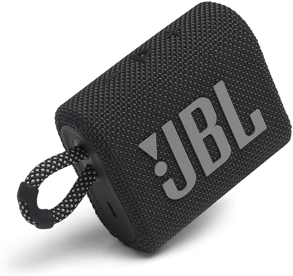 (Renewed) JBL Go 3, Wireless Ultra Portable Bluetooth Speaker, JBL Pro Sound, Vibrant Colors with Rugged Fabric Design, Waterproof, Type C (Without Mic, Black) - Black