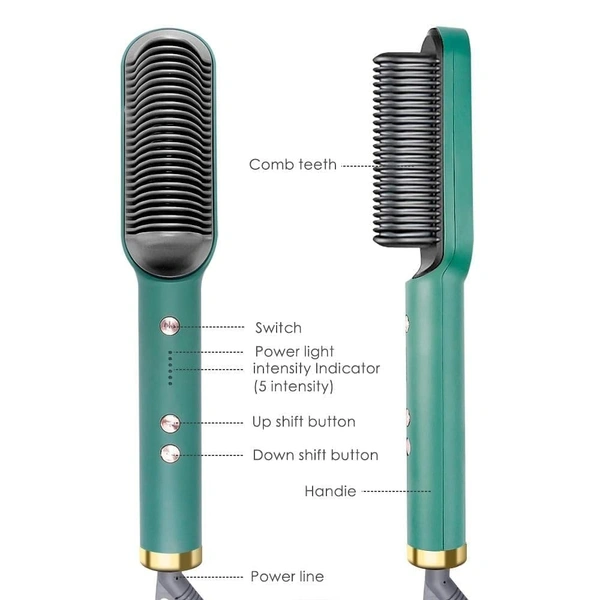 Straight Comb - Hair Straightener Comb for Women & Men, Hair Styler, Straightener Machine Brush/PTC Heating Electric Straightener with 5 Temperature Control Hair Straightener: - Multi Color (Green)