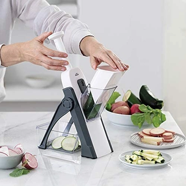 Seekart Premium Stainless Steel Adjustable Slicer with Spring Slicer Safety Holder Ideal Mandoline for Multipurpose Vegetable & Fruit Chopper Cutter Grater Ideal for Potato, Onion, Carrots, Salad Multicolor