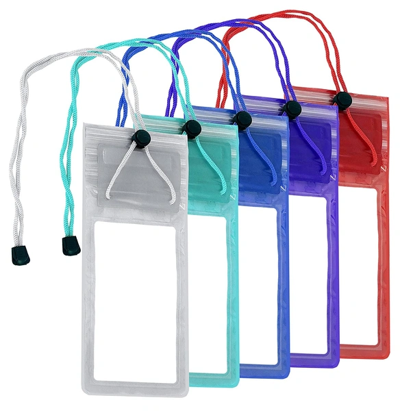 Seekart Premium 5 Pack Waterproof Sealed Mobile Pouch PVC Transparent Rain Protection Mobile Cover 7 inch Phone - Multicolor
