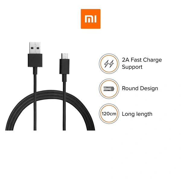 Mi 2-in-1 USB Cable (Micro USB to Type-C) 100Cm for Smartphone and Charging Adapter, Black