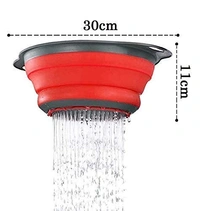 Seekart Premium Silicone Round Food Strainer 1 Pcs Foldable Fruit Vegetables Washing Bowl Drying Basket with Handle Drain Holes/Silicone Storage Organizer Drainer Basket Collapsible