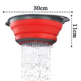 Seekart Premium Silicone Round Food Strainer 1 Pcs Foldable Fruit Vegetables Washing Bowl Drying Basket with Handle Drain Holes/Silicone Storage Organizer Drainer Basket Collapsible