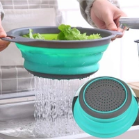 Seekart Premium Silicone Round Food Strainer 1 Pcs Foldable Fruit Vegetables Washing Bowl Drying Basket with Handle Drain Holes/Silicone Storage Organizer Drainer Basket Collapsible