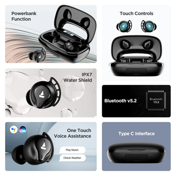 boAt Airdopes 621 Bluetooth Truly Wireless in Ear Earbuds with Upto 150 Hours Playback, ASAP Charge,Case Indicator,boAt Signature Sound,IWP Tech, IPX7 & Smooth Touch Controls with mic (Active Black)