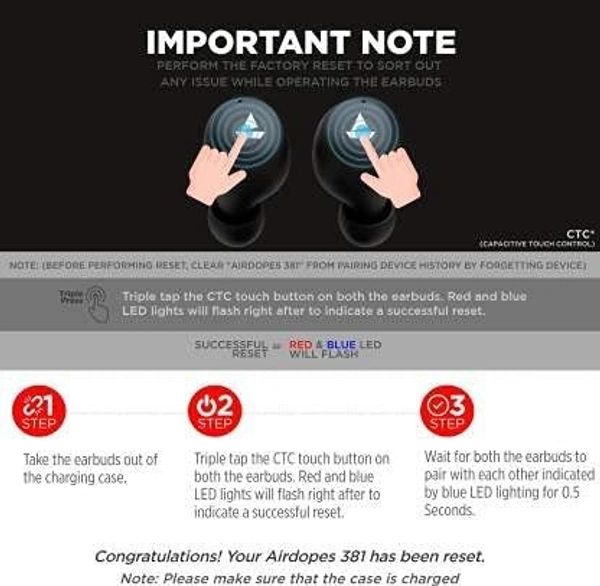 (Renewed) boAt Airdopes 381 Bluetooth Truly Wireless In Ear Earbuds With Mic (Active Black)