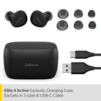 Jabra Elite 4 Active in-Ear Bluetooth Earbuds - True Wireless Ear Buds with Secure Active Fit, 4 Built-in Microphones, Active Noise Cancellation and Adjustable HearThrough Technology - Black
